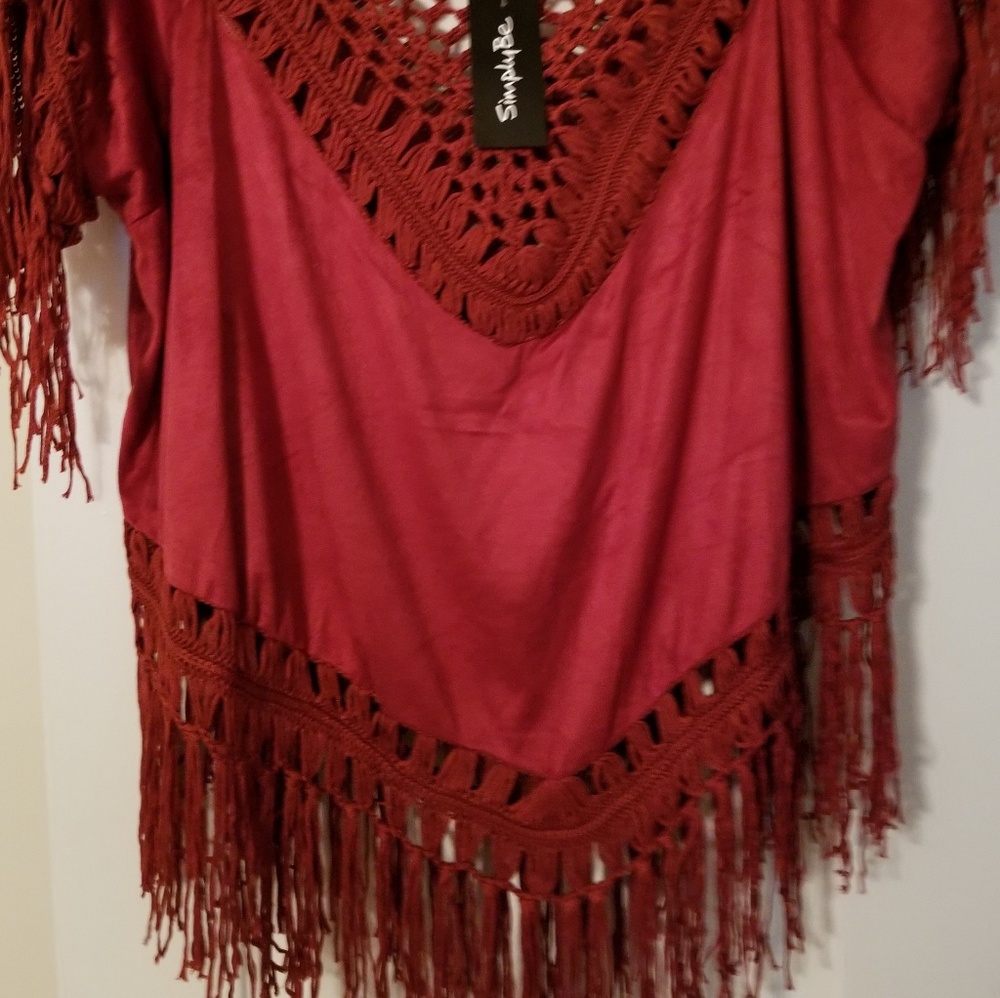 Henna- red crochet/microfiber blouse - Picture 3 of 5